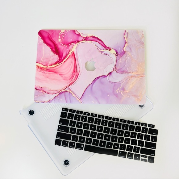 MacBook Air 13 Inch Pink & Purple Crystal Marbled Hard Case & Keyboard Protector - Picture 1 of 9